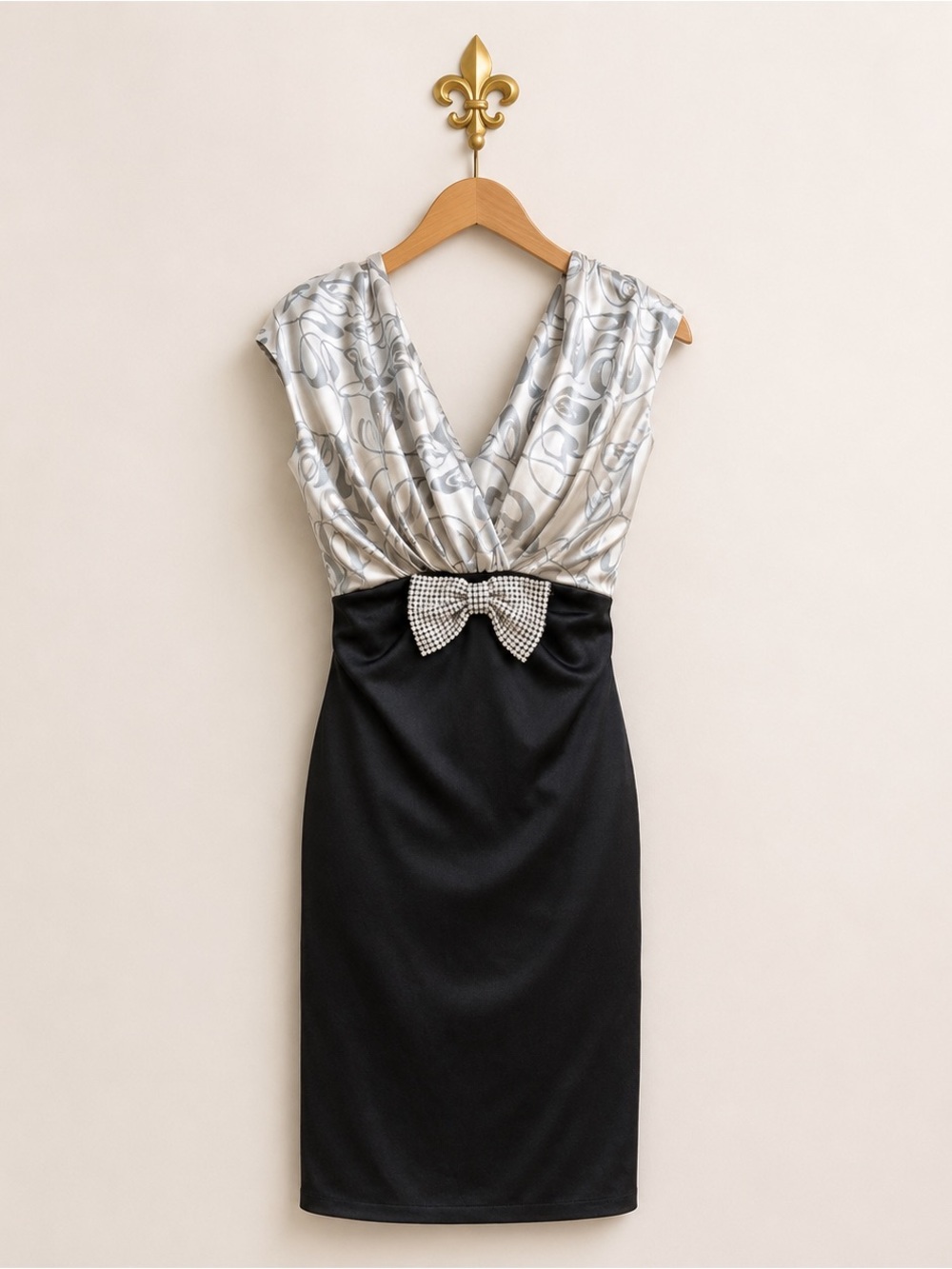 Saboroma little black satin black tie bow detail cocktail dress 10